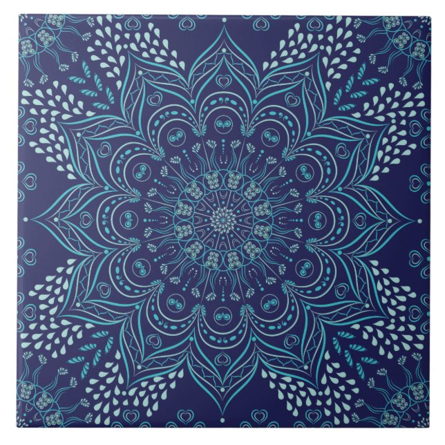 Belo azulejo de cerâmica mandala | marinho azul, t (Frente)