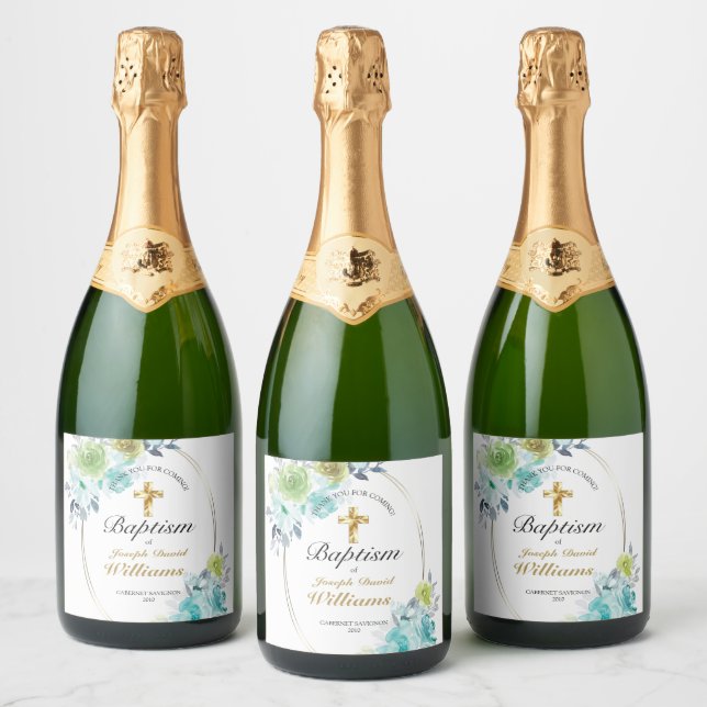 Belo Batismo Dourado Floral Azul (Garrafas)