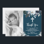 Belo Batismo Floral Azul Marinho Obrigado Cartões<br><div class="desc">Belo, elegante Marinho de roteiro Blue Christening e Baptism agradeço as cartas. Envie obrigados para a família e amigos com este obrigado personalizado moderno, seu cartão plano religioso. Ele apresenta o roteiro manuscrito "Obrigado", marinho azul e branco do rosa de aquarela sobre fundo azul marinho. Este belo cartões de agradecimentos...</div>
