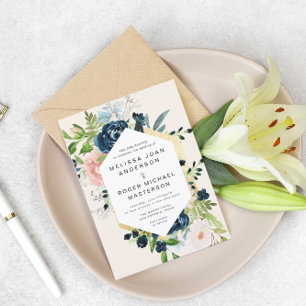 belo blues de ouro floral Convite para Casamento