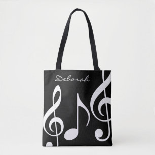 belo bolsa preto/branco com notas musicais