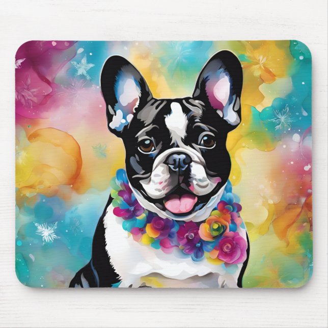 Belo Bulldog Francês "Frenchie" Colorido Mousepad (Frente)