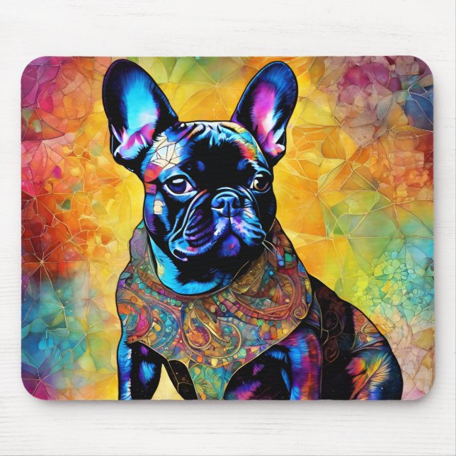Belo Bulldog Francês "Frenchie" Colorido Mousepad (Frente)