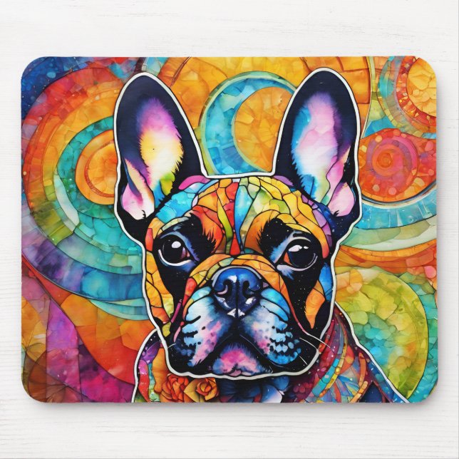 Belo Bulldog Francês "Frenchie" Colorido Mousepad (Frente)