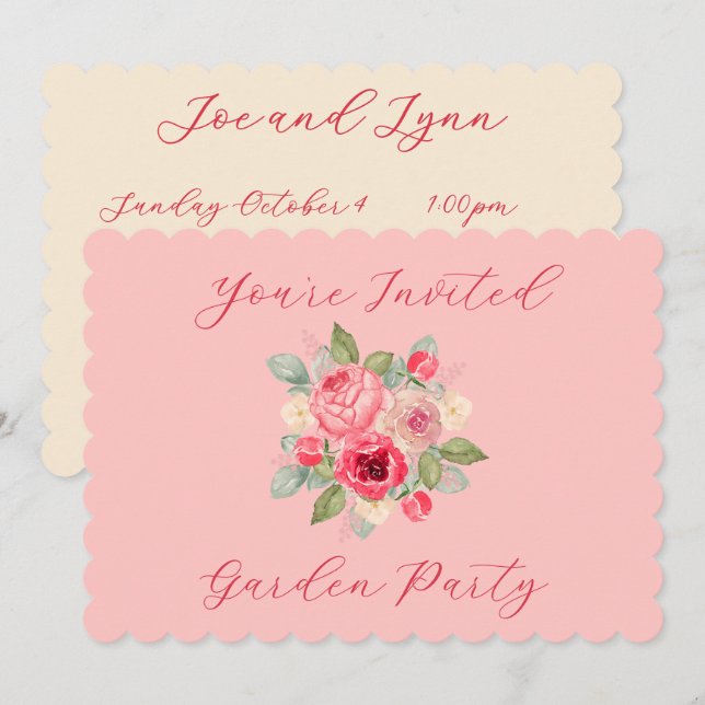 Belo Buquê de Rosas Pintadas de Rosa Convite (Frente/Verso)