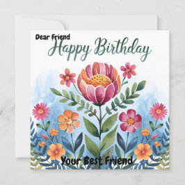 Belo cartão de aniversário com bouquet floral em a