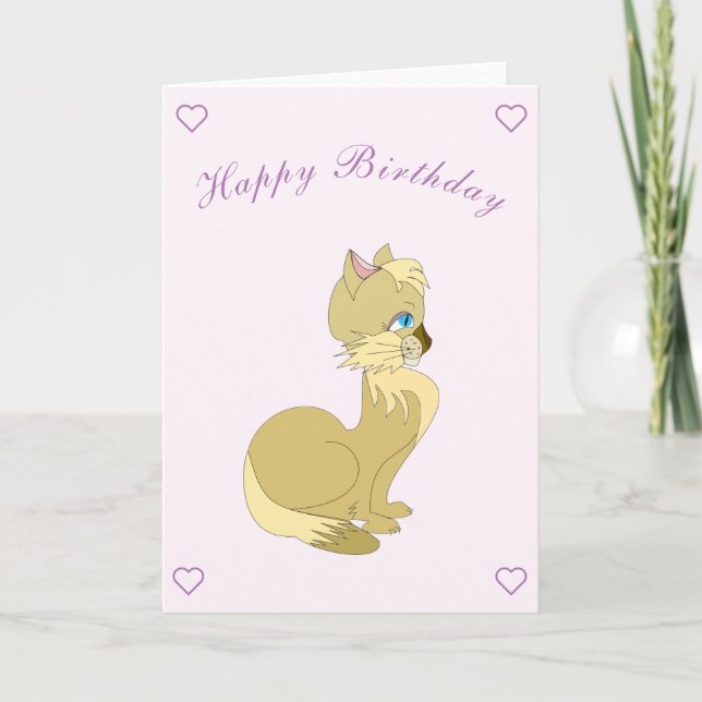 Belo Cartão de Aniversário de Gato - Personalizáve (Frente)
