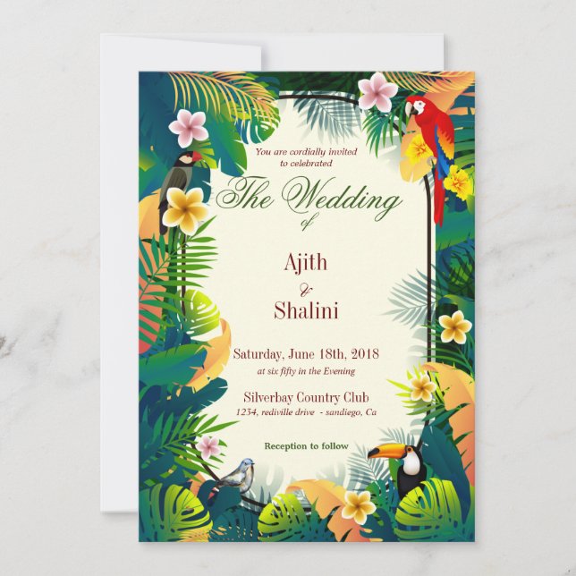 Belo Cartão de Convite para Aves Florestais (Frente)