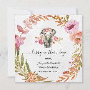Belo Cartão De Férias De Elefante E Flor De Aquare