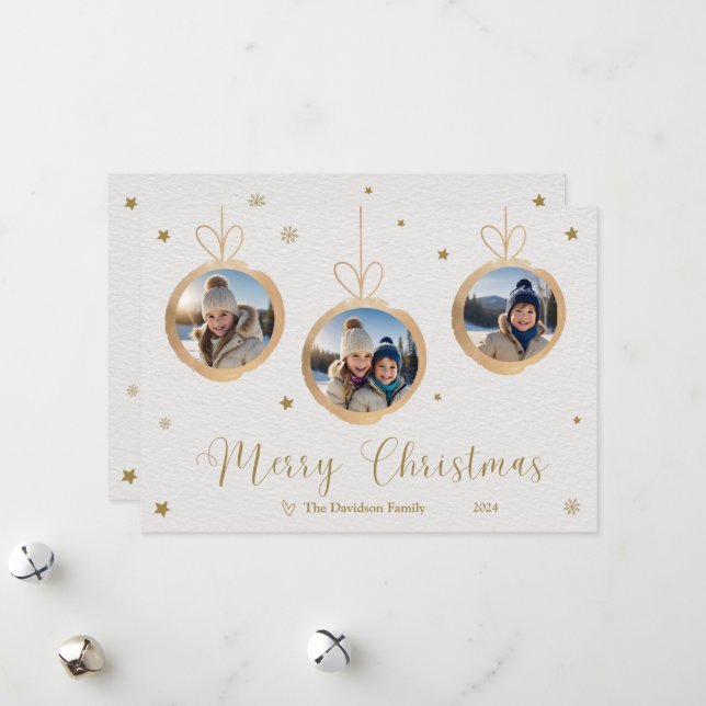 Belo Cartão de Férias Dourado de Ornamento (Frente/Verso In Situ)