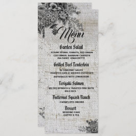 Belo Cartão de Menu de Casamento de Flores Pretas/