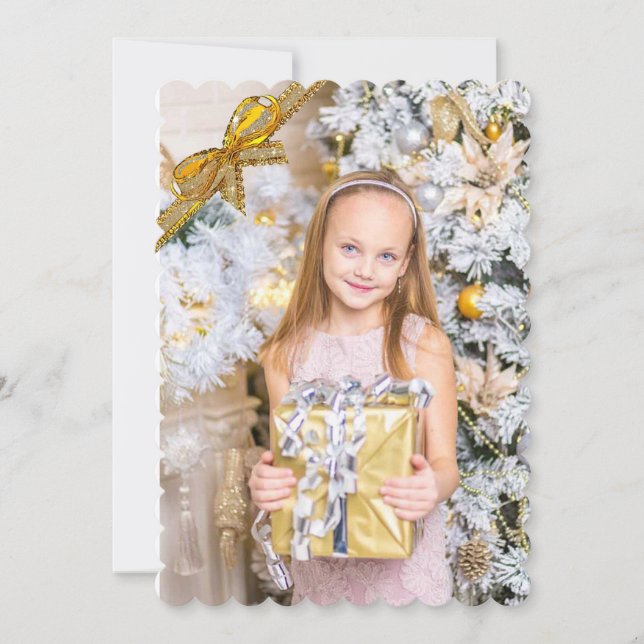 Belo Cartão de Natal Rosa e Dourado, Adicionar Fot (Frente)