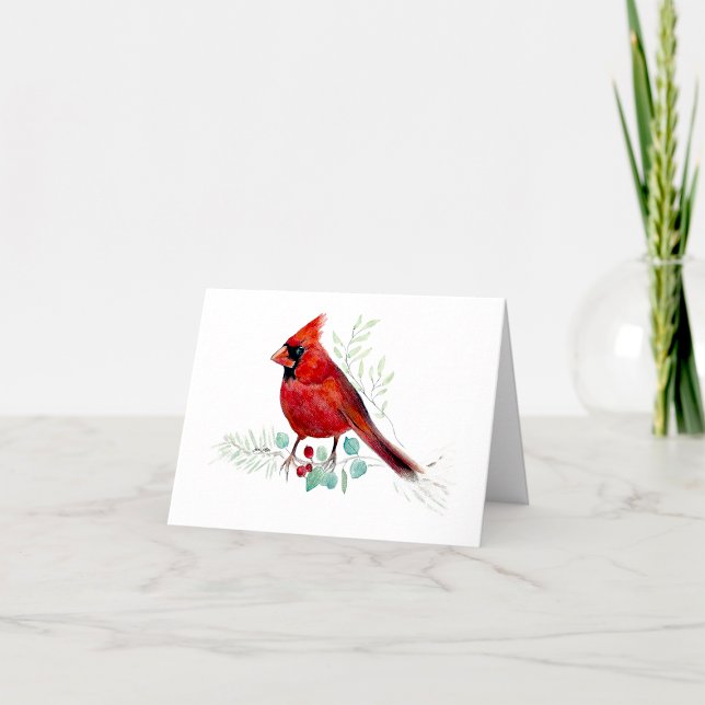 Belo Cartão de Nota de Cores de Água Cardinal Verm (Beautiful Red Cardinal Watercolor Blank Note Card from Jenn Steffen Art
)