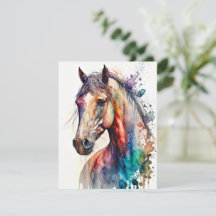 Belo Cartão de Saudação de Cavalo de Aquarela