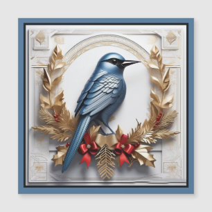 Belo cartão magnético de pássaro azul de Natal