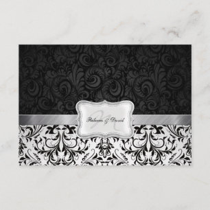 Belo cartão RSVP de Casamento tema damasco Negro e
