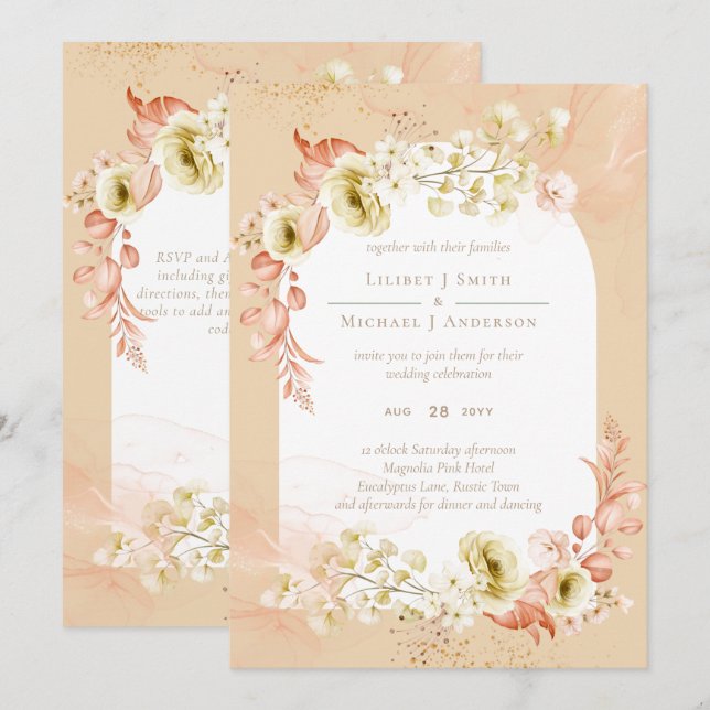 Belo Casamento Floral de Terracotta (Frente/Verso)