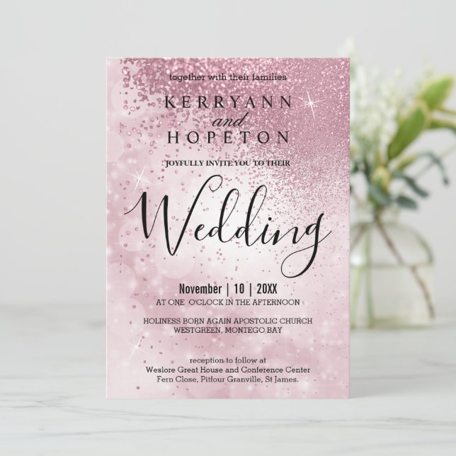 Belo Casamento Rosa - Convite (Em pé/Frente)