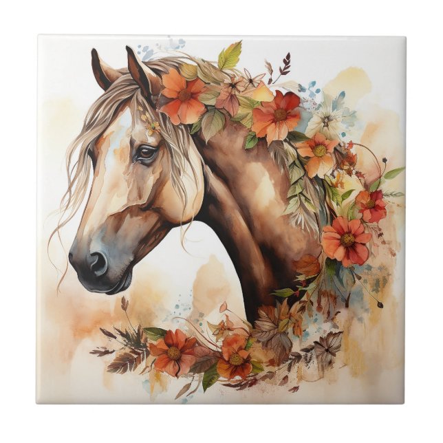 Belo Cavalo com Bonito Flor Aquarela (Frente)