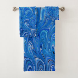Belo conjunto de toalhas de mármore líquido azul