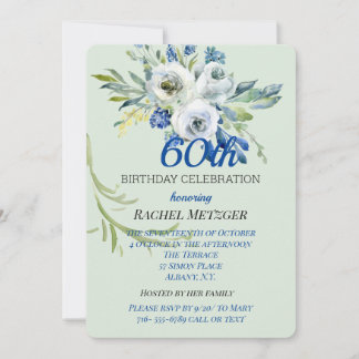 Belo Convite De Aniversário De Azul E Mint Floral