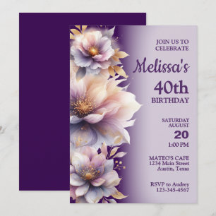Belo Convite de aniversário de Flores de Pastel