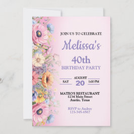 Belo Convite de aniversário de Flores de Pastel