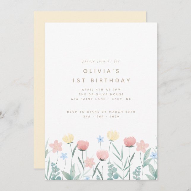 Belo Convite de Aniversário para Buquê de Flor Sel (Frente/Verso)