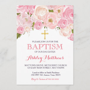 Belo Convite Floral BAPTISM Rosa Rosa