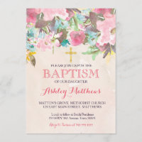 Belo Convite Floral BAPTISM Rosa Rosa