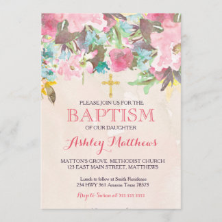Belo Convite Floral BAPTISM Rosa Rosa
