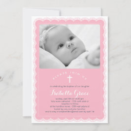Belo Convite Lace Baptism - Rosa