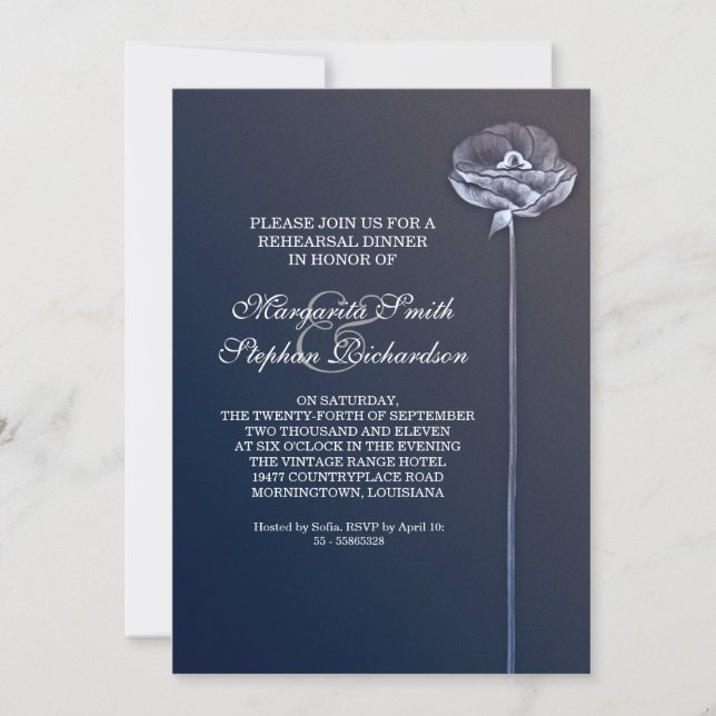belo convite para janto de ensaio azul elegante (Frente)
