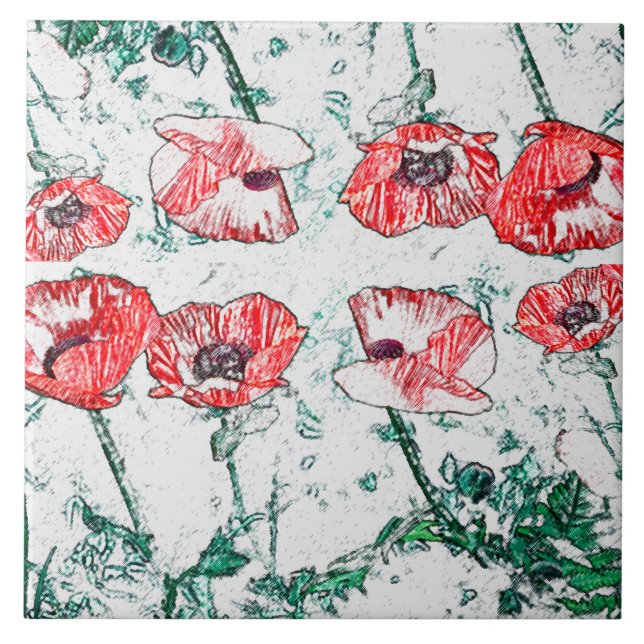 Belo Desenho das Flores Vermelhas Três Pópias (Frente)
