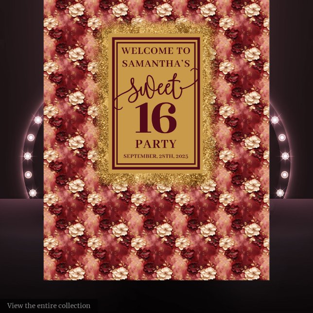 Belo doce 16 Tapeçaria Dourada Burgundy Blush (Beautiful Sweet 16 Blush Burgundy Gold Tapestry)