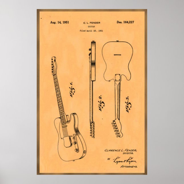 Belo e Único Impressão de Patente de Guitarra Elét (Frente)