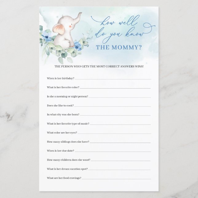 Belo elefante azul Bem Você Sabe O Jogo Da Mamãe? (Frente)