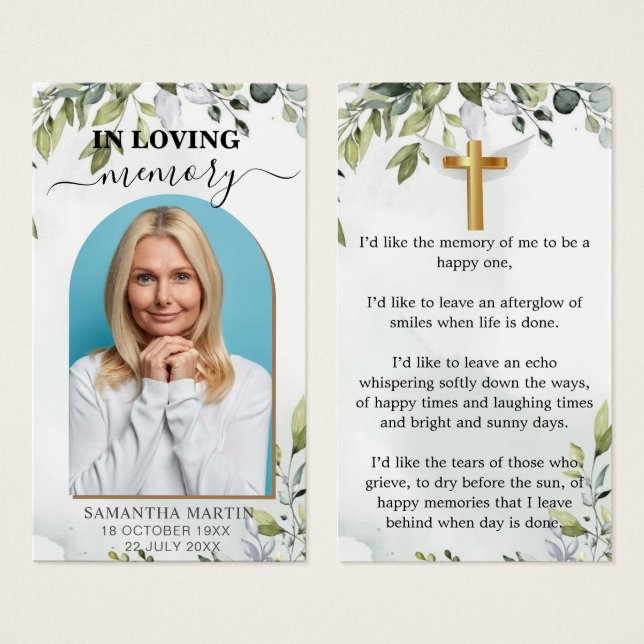 Belo Eucalyptus Memorial Funeral Bookmark (Frente & Verso)