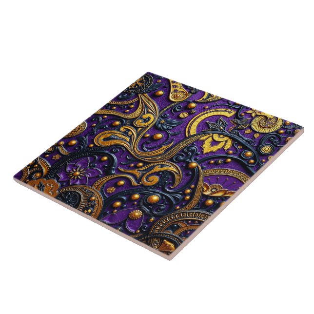 Belo Floral Abstrato Roxo Preto Dourado (Lateral)