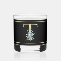 Belo Floral Azul Decorado Monograma Dourado T