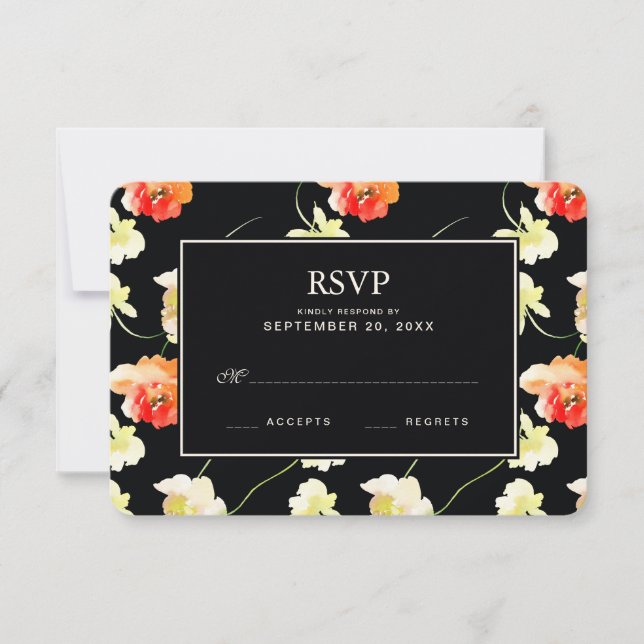 Belo Floral Negro - RSVP de Casamento (Frente)