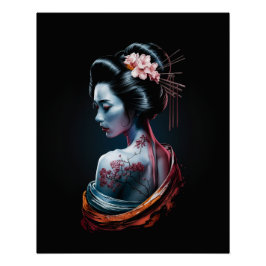 Belo Impressão de Arte Geisha - Fundo Negro