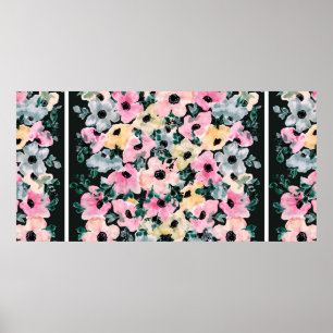 Belo impressão floral de aquarela com fundo escur