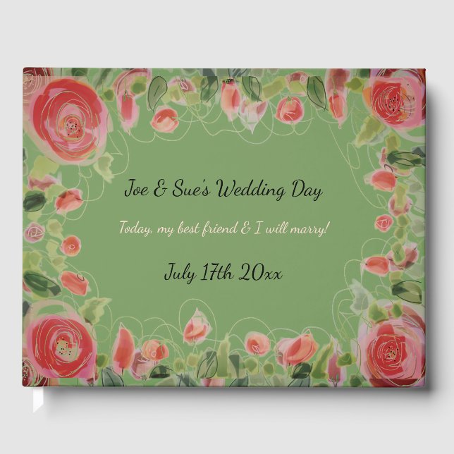 Belo Livro de Convidados de Casamento Florado (Frente)