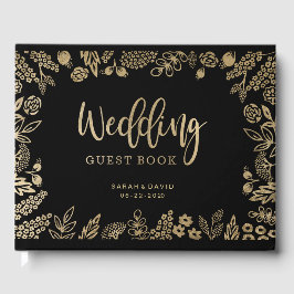 Belo livro de convidados sobre o casamento dourado