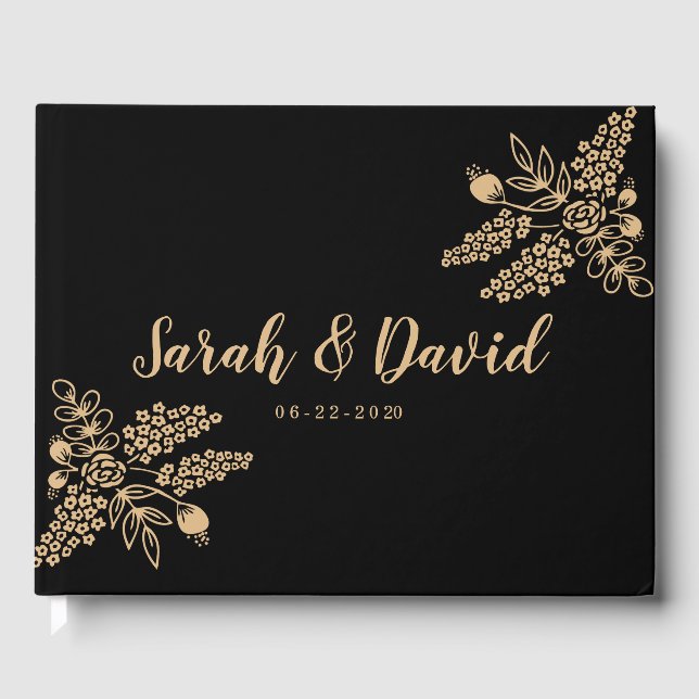 Belo livro de convidados sobre o casamento dourado (Frente)