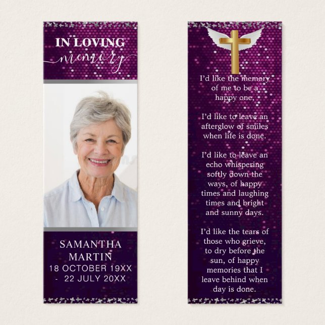 Belo livro funerário Purple Sparkly Memorial (Frente & Verso)