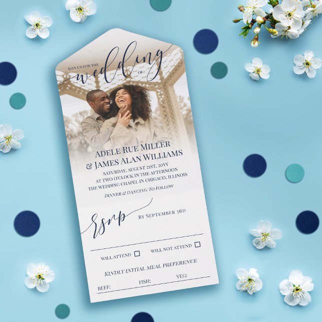Belo Marinho Blue Script Photo Casamento (Criador carregado)