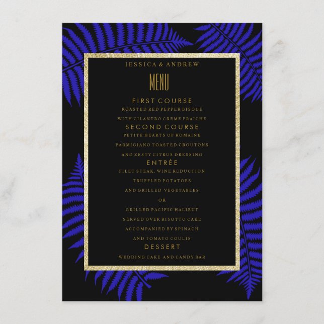 Belo Menu de Casamento de Folha de Feto Azul (Frente)