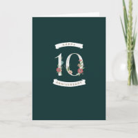 Belo Numeral Floral 10º Cartão de Aniversário